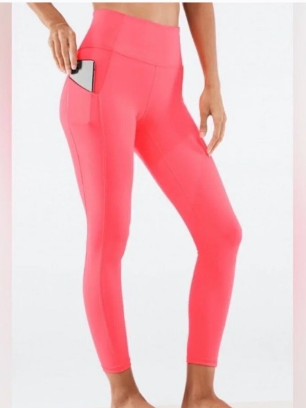 Fabletics - Oasis PureLuxe High-Waisted 7/8 Legging - Pop Coral, Pockets, Small